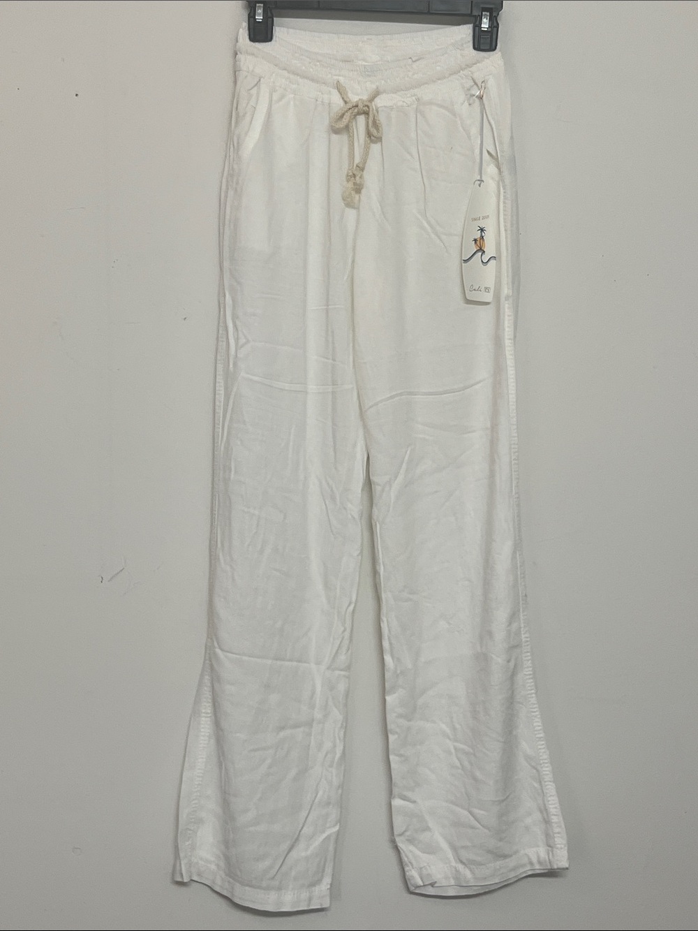 🌞 Cali 1850 lightweight white beachy pants w/Elastic Draw String Waist women XS